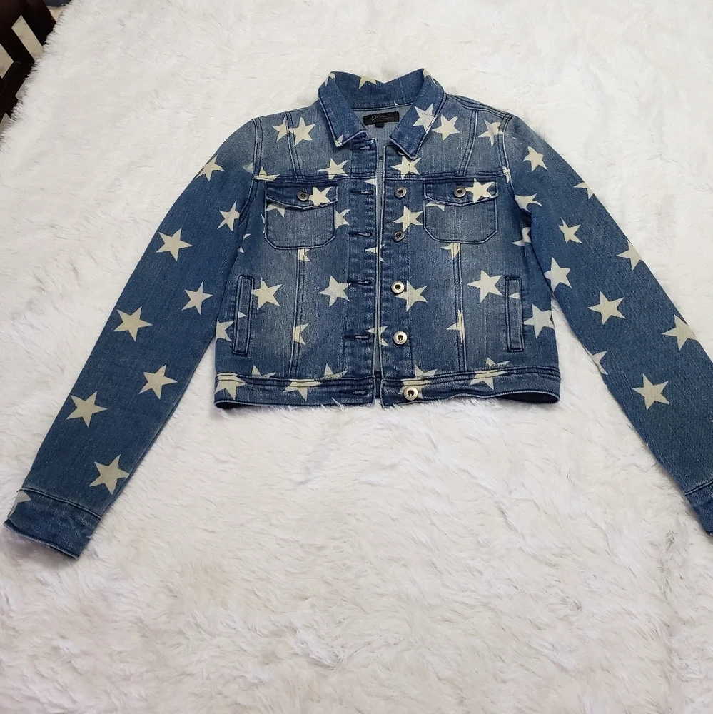 Denim jean jacket with star pattern Girls Size Medium